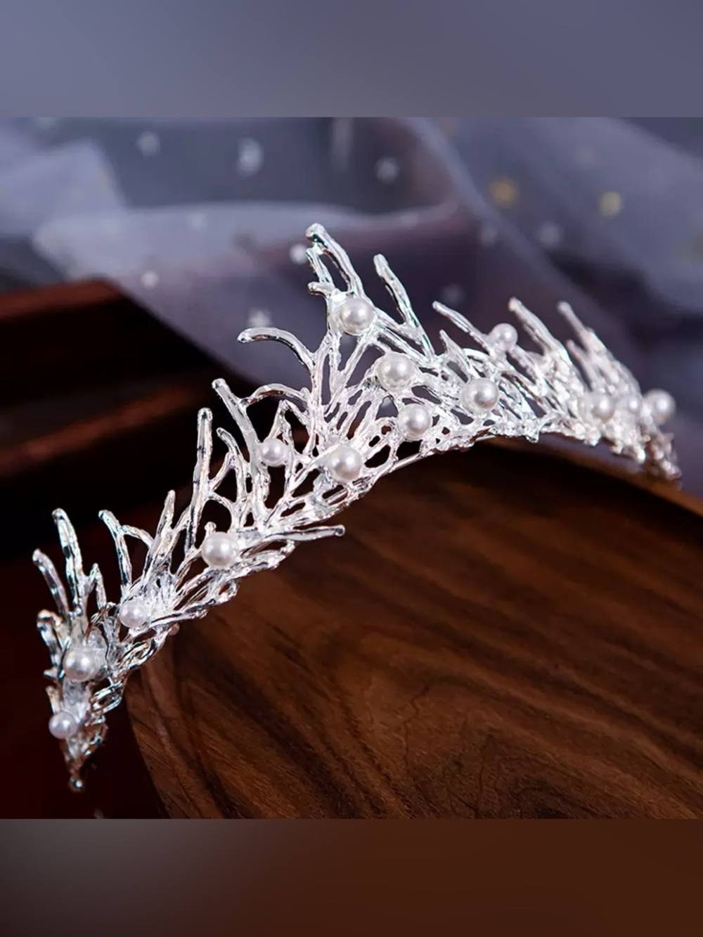 Silver Pearl Branch Tiara Headband - Elegant Women’s Hair Accessory